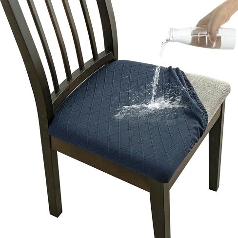 Seat Covers for Dining Room Chairs Stretch Water-Resistance Kitchen Chair Seat Cushion Pad Cover (Diamond Pattern) Set of 4, Blue in Saudi Arabia