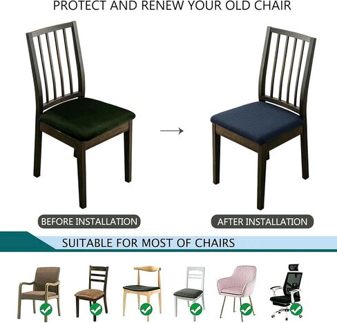 Seat Covers for Dining Room Chairs Stretch Water-Resistance Kitchen Chair Seat Cushion Pad Cover (Diamond Pattern) Set of 4, Blue in Saudi Arabia