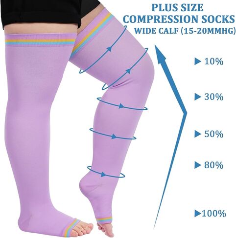 القمر الخشب حجم كبير المفتوحة تو الفخذ جوارب عالية الضغط 15-20mmHg واسعة العجل بدون أكمام جوارب ضغط للنساء in Kuwait