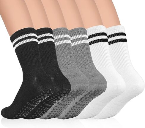Sticky Socks for Pilates 3 Pairs Soft Grippy Socks Yoga Socks for Women Non Slip Barre Socks with Grips for Women Barre Dance Workout(Black, White, Grey) in Saudi Arabia