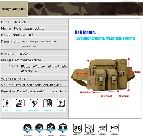 ArcEnCiel Tactical Fanny Pack Waist Bag Hip Belt Outdoor Fishing Bumbag with Water Bottle Pocket Holder in Saudi Arabia
