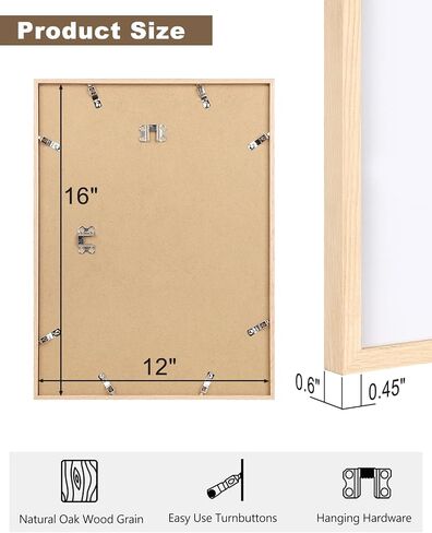 KINLINK 12x16 Frames Natural Oak Wood Frames with Acrylic Plexiglass, 4 Pack in Saudi Arabia
