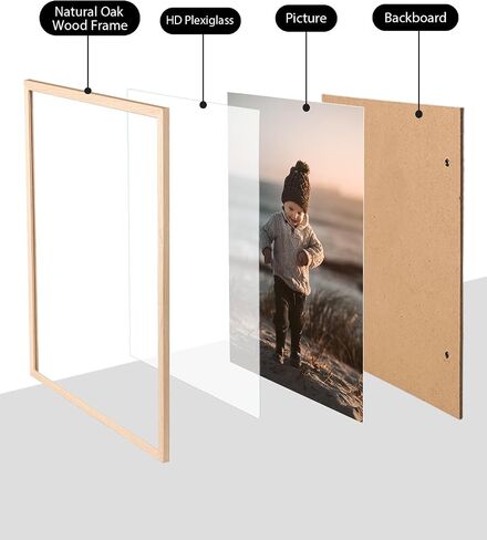 KINLINK 12x16 Frames Natural Oak Wood Frames with Acrylic Plexiglass, 4 Pack in Saudi Arabia