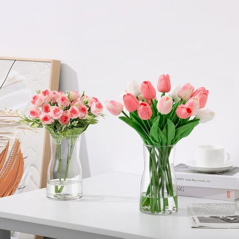Faux Flowers with Vase, Artificial Flowers Fake Eucalyptus Leaves Flowers Bouquet Artificial White Gypsophila for Home Office Bathroom Dining Table Centerpiece Decorations Coffee Table Decor in Saudi Arabia