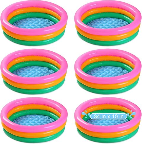6 Pack Kiddie Pool for Toddler 34 x 10 Inch Inflatable Kids Swimming Pool Small Baby Pool Blow up 3 Rings Round Baby Padding Pool for Indoor and Outdoor Water Game Play Center (Bright Style) in Saudi Arabia