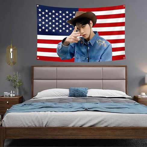 TXT SOOBIN العلم الأمريكي نسيج 3x5 أقدام TXT نسيج الجدار شنقا كلية النوم جدار ديكور غرفة الأعلام ديكور المنزل لهدية Moa، K-pop المشجعين in Saudi Arabia