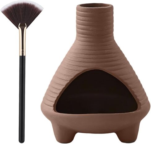 Palo Santo Holder Burner Handmade Ceramics Incense Burner Chimenea Incense Dish Sage Holder Smudge Bowl for Palo Santo and Sticks with Brush(Brown) (Rounded) in Saudi Arabia