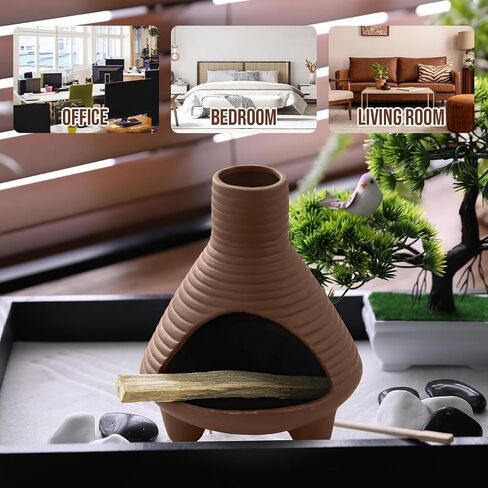 Palo Santo Holder Burner Handmade Ceramics Incense Burner Chimenea Incense Dish Sage Holder Smudge Bowl for Palo Santo and Sticks with Brush(Brown) (Rounded) in Saudi Arabia