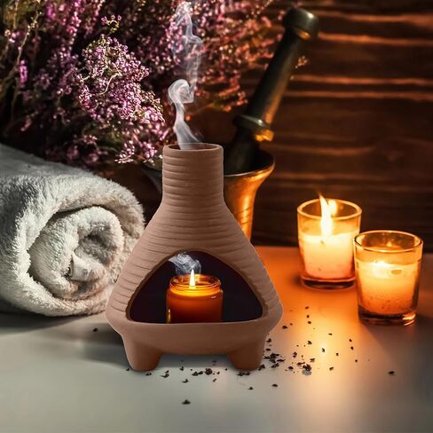 Palo Santo Holder Burner Handmade Ceramics Incense Burner Chimenea Incense Dish Sage Holder Smudge Bowl for Palo Santo and Sticks with Brush(Brown) (Rounded) in Saudi Arabia