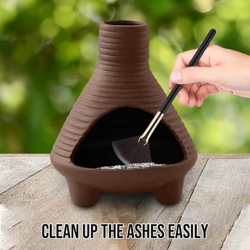 Palo Santo Holder Burner Handmade Ceramics Incense Burner Chimenea Incense Dish Sage Holder Smudge Bowl for Palo Santo and Sticks with Brush(Brown) (Rounded) in Saudi Arabia