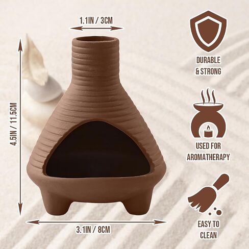 Palo Santo Holder Burner Handmade Ceramics Incense Burner Chimenea Incense Dish Sage Holder Smudge Bowl for Palo Santo and Sticks with Brush(Brown) (Rounded) in Saudi Arabia