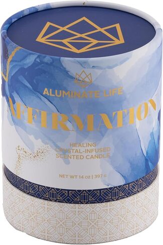 Luxury Glass Jar Candle, 14.5 OZ, Affirmation - Blue Quartz, Sodalite, Clear Quartz Crystal Infused - Scents of Eucalyptus, Tobacco, Sequoia, & Musk - Empowerment, Confidence, Optimism in Saudi Arabia