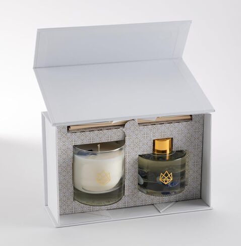 Luxury Glass Jar Candle, 14.5 OZ, Affirmation - Blue Quartz, Sodalite, Clear Quartz Crystal Infused - Scents of Eucalyptus, Tobacco, Sequoia, & Musk - Empowerment, Confidence, Optimism in Saudi Arabia