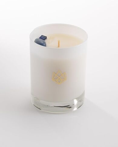 Luxury Glass Jar Candle, 14.5 OZ, Affirmation - Blue Quartz, Sodalite, Clear Quartz Crystal Infused - Scents of Eucalyptus, Tobacco, Sequoia, & Musk - Empowerment, Confidence, Optimism in Saudi Arabia
