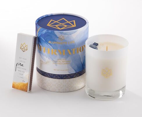 Luxury Glass Jar Candle, 14.5 OZ, Affirmation - Blue Quartz, Sodalite, Clear Quartz Crystal Infused - Scents of Eucalyptus, Tobacco, Sequoia, & Musk - Empowerment, Confidence, Optimism in Saudi Arabia