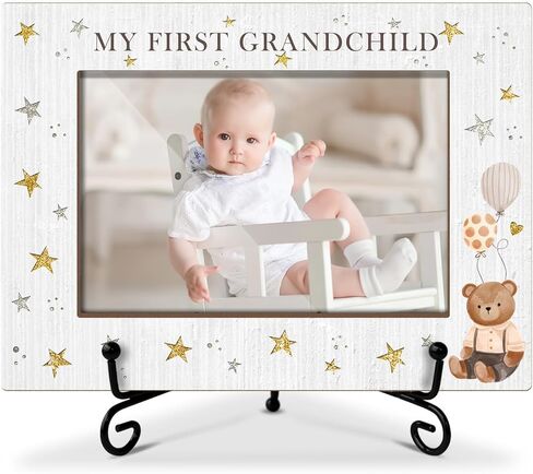 إطار صور خشبي من My First Grandchild هدايا عيد الأم هدايا الحب للجدة نانا، إطار صور خشبي مع حامل حديدي لسطح الطاولة أو شاشة سطح المكتب، ديكور طاولة المنزل (صورة أفقية 4x6 بوصة) - 38 in Kuwait