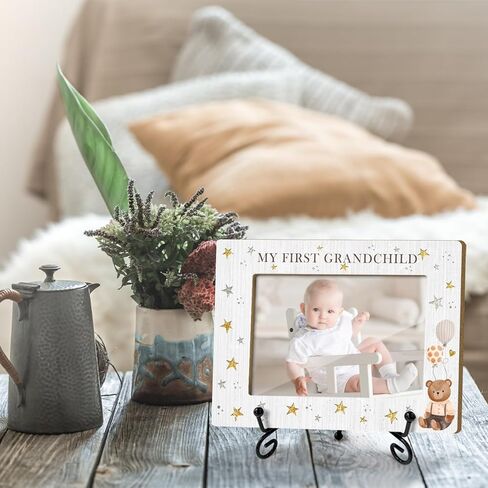 إطار صور خشبي من My First Grandchild هدايا عيد الأم هدايا الحب للجدة نانا، إطار صور خشبي مع حامل حديدي لسطح الطاولة أو شاشة سطح المكتب، ديكور طاولة المنزل (صورة أفقية 4x6 بوصة) - 38 in Kuwait