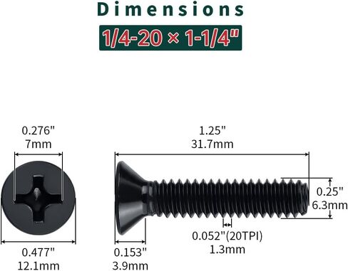 1/4-20 x 1-1/4" Flat Head Machine Screws (25 pcs), 18-8 (304) Stainless Steel, Phillips Drive Flat Head Machine Screws, Black Oxide Coated, Fayeploo (with Phillips Driver Bit) in Saudi Arabia