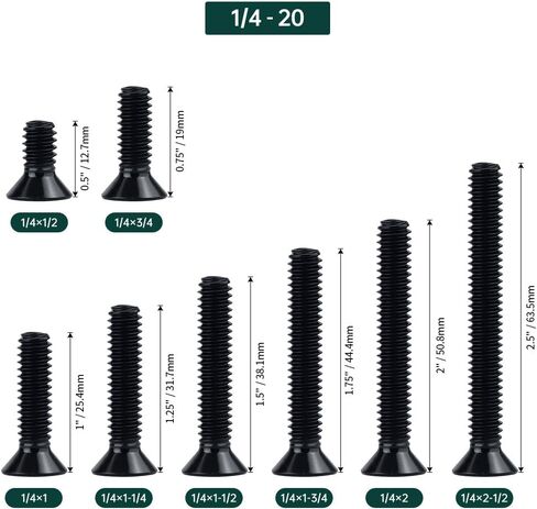 1/4-20 x 1-1/4" Flat Head Machine Screws (25 pcs), 18-8 (304) Stainless Steel, Phillips Drive Flat Head Machine Screws, Black Oxide Coated, Fayeploo (with Phillips Driver Bit) in Saudi Arabia