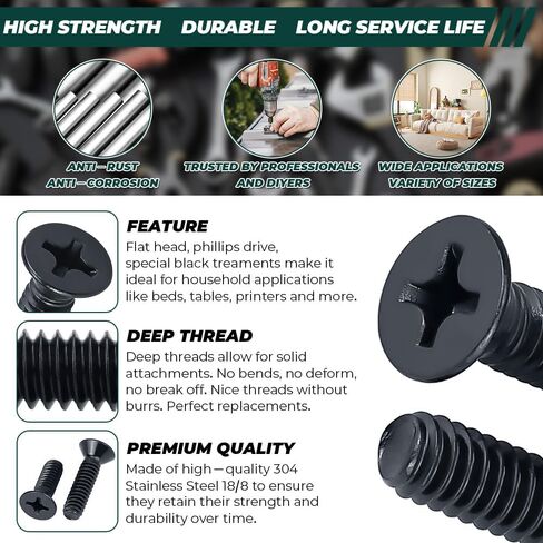 1/4-20 x 1-1/4" Flat Head Machine Screws (25 pcs), 18-8 (304) Stainless Steel, Phillips Drive Flat Head Machine Screws, Black Oxide Coated, Fayeploo (with Phillips Driver Bit) in Saudi Arabia