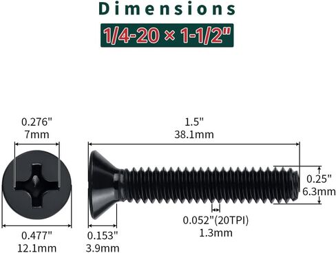 1/4-20 x 1-1/4" Flat Head Machine Screws (25 pcs), 18-8 (304) Stainless Steel, Phillips Drive Flat Head Machine Screws, Black Oxide Coated, Fayeploo (with Phillips Driver Bit) in Saudi Arabia