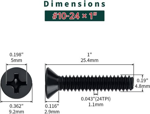 1/4-20 x 1-1/4" Flat Head Machine Screws (25 pcs), 18-8 (304) Stainless Steel, Phillips Drive Flat Head Machine Screws, Black Oxide Coated, Fayeploo (with Phillips Driver Bit) in Saudi Arabia
