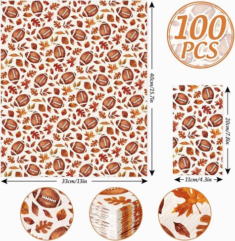 100Pcs Fall Guest Napkins Autumn Maple Leaf Football Disposable Paper Napkin Decorative Dinner Hand Towel Napkin for Thanksgiving Harvest Home Kitchen Bathroom Party Supplies in Kuwait