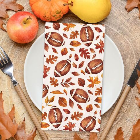 100Pcs Fall Guest Napkins Autumn Maple Leaf Football Disposable Paper Napkin Decorative Dinner Hand Towel Napkin for Thanksgiving Harvest Home Kitchen Bathroom Party Supplies in Kuwait
