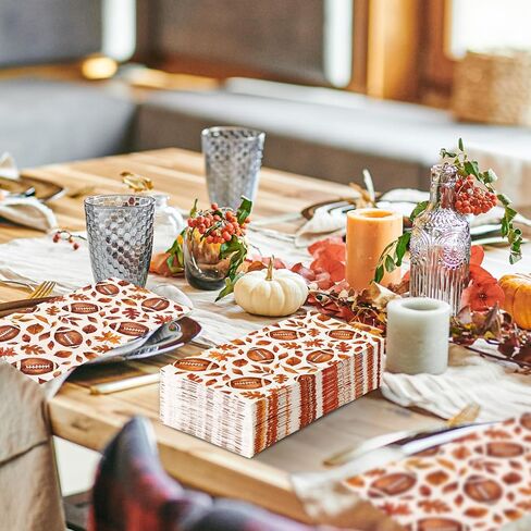 100Pcs Fall Guest Napkins Autumn Maple Leaf Football Disposable Paper Napkin Decorative Dinner Hand Towel Napkin for Thanksgiving Harvest Home Kitchen Bathroom Party Supplies in Kuwait