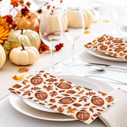 100Pcs Fall Guest Napkins Autumn Maple Leaf Football Disposable Paper Napkin Decorative Dinner Hand Towel Napkin for Thanksgiving Harvest Home Kitchen Bathroom Party Supplies in Kuwait