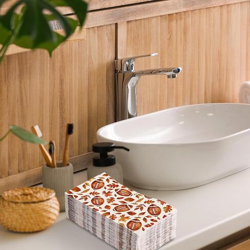 100Pcs Fall Guest Napkins Autumn Maple Leaf Football Disposable Paper Napkin Decorative Dinner Hand Towel Napkin for Thanksgiving Harvest Home Kitchen Bathroom Party Supplies in Kuwait