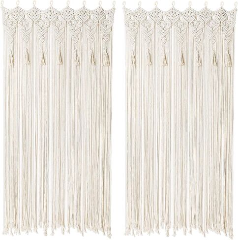 Boho Macrame Curtain Handmade String Curtain with Tassel Large Macrame Wall Hanging Boho Room Divider Art Decor for Living Room Bedroom Bohemian Wedding Party Decor, 2 Panels 79" L x 35" W in Saudi Arabia
