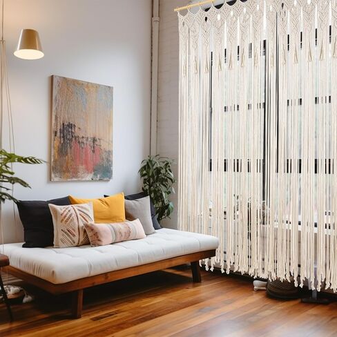 Boho Macrame Curtain Handmade String Curtain with Tassel Large Macrame Wall Hanging Boho Room Divider Art Decor for Living Room Bedroom Bohemian Wedding Party Decor, 2 Panels 79" L x 35" W in Saudi Arabia