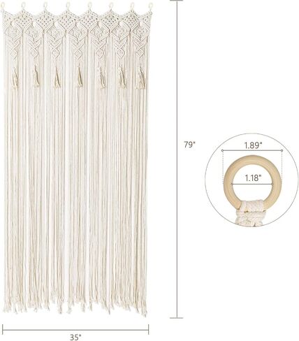 Boho Macrame Curtain Handmade String Curtain with Tassel Large Macrame Wall Hanging Boho Room Divider Art Decor for Living Room Bedroom Bohemian Wedding Party Decor, 2 Panels 79" L x 35" W in Saudi Arabia