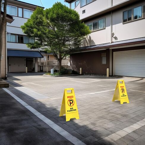 Henka 4-Pack Slow Kids Playing Sign, 24" Height, Kids at Play Safety Signs, 2 Sided A-Shaped Frame Child Safety Caution Signs, Folding Slow Children Playing Sign for Street, Driveway - Bright Yellow in Kuwait