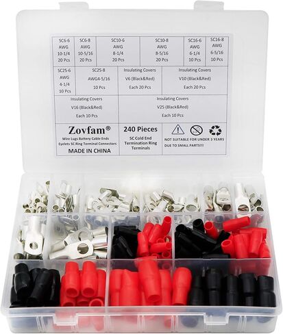 240 قطعة كابل بطارية ينتهي AWG4 6 8 10 مع غلاف عازل، 120 قطعة من موصلات أطراف الأسلاك النحاسية المعلبة و120 قطعة غلاف عازل للإمدادات الكهربائية البحرية in Kuwait