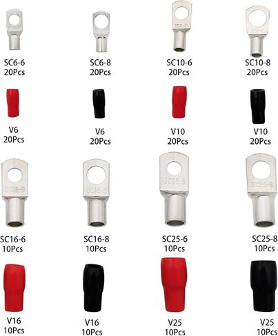 240 قطعة كابل بطارية ينتهي AWG4 6 8 10 مع غلاف عازل، 120 قطعة من موصلات أطراف الأسلاك النحاسية المعلبة و120 قطعة غلاف عازل للإمدادات الكهربائية البحرية in Kuwait