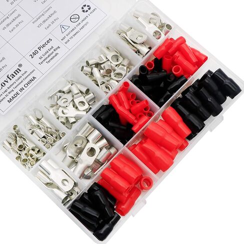 240 قطعة كابل بطارية ينتهي AWG4 6 8 10 مع غلاف عازل، 120 قطعة من موصلات أطراف الأسلاك النحاسية المعلبة و120 قطعة غلاف عازل للإمدادات الكهربائية البحرية in Kuwait