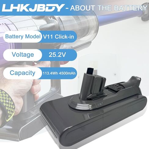 استبدال بطارية V11 Click-in لـ V11 ابسولوت اكسترا، V11 ابسولوت برو، V11 كومبليت اكسترا، V11 محرك عزم الدوران +، مكنسة كهربائية لاسلكية V11 Fluffy Extra (فقط لإصدار النقر) 25.2 فولت 4500 مللي أمبير/ساعة 113.4 وات في الساعة in Kuwait