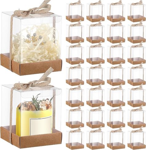 Cunno 36 Set 3.5 x 3.5 x 4.3 in Transparent Candle Gift Box 4-18 oz Tealight Candle Packaging Box Holders Bulk Paper Bottom Clear Cover with Ribbon Gift Box for Guests Wedding Bridal Favors Birthday in Saudi Arabia