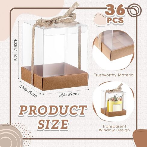 Cunno 36 Set 3.5 x 3.5 x 4.3 in Transparent Candle Gift Box 4-18 oz Tealight Candle Packaging Box Holders Bulk Paper Bottom Clear Cover with Ribbon Gift Box for Guests Wedding Bridal Favors Birthday in Saudi Arabia
