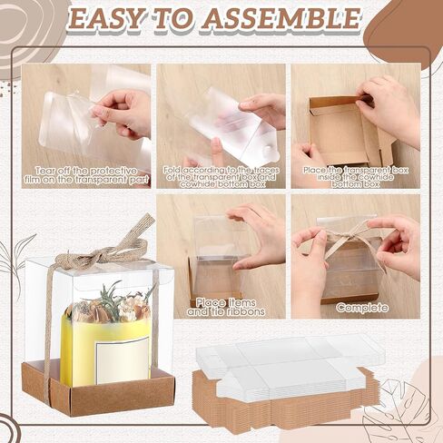 Cunno 36 Set 3.5 x 3.5 x 4.3 in Transparent Candle Gift Box 4-18 oz Tealight Candle Packaging Box Holders Bulk Paper Bottom Clear Cover with Ribbon Gift Box for Guests Wedding Bridal Favors Birthday in Saudi Arabia