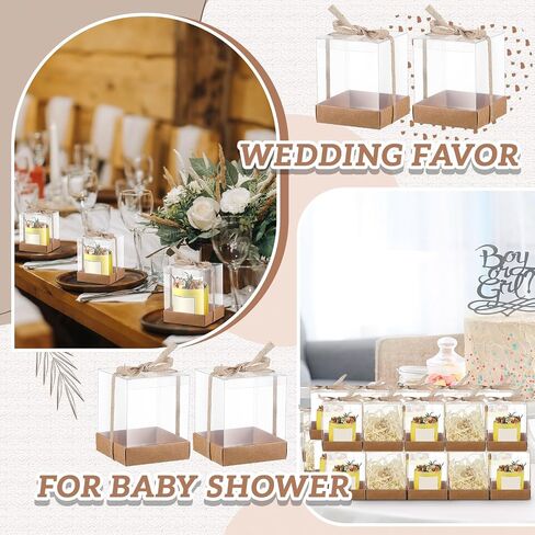 Cunno 36 Set 3.5 x 3.5 x 4.3 in Transparent Candle Gift Box 4-18 oz Tealight Candle Packaging Box Holders Bulk Paper Bottom Clear Cover with Ribbon Gift Box for Guests Wedding Bridal Favors Birthday in Saudi Arabia