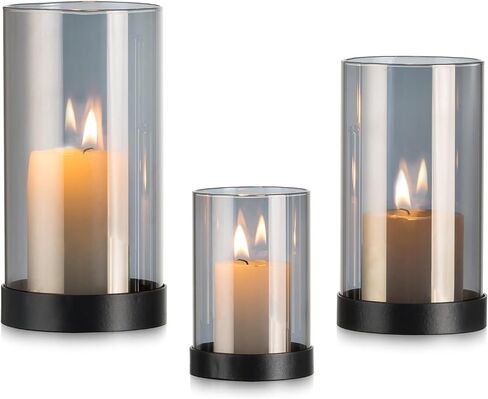 حامل شموع إعصار إنويدر للشموع الدعامة: حامل شموع إعصار زجاجي شفاف 3 قطع حامل شموع عمود للطاولات حامل شموع أسود حامل شموع حديث لطاولة الطعام وغرفة المعيشة والمنزل in Kuwait