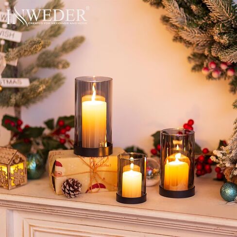 حامل شموع إعصار إنويدر للشموع الدعامة: حامل شموع إعصار زجاجي شفاف 3 قطع حامل شموع عمود للطاولات حامل شموع أسود حامل شموع حديث لطاولة الطعام وغرفة المعيشة والمنزل in Kuwait