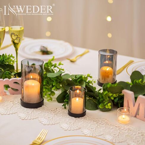 حامل شموع إعصار إنويدر للشموع الدعامة: حامل شموع إعصار زجاجي شفاف 3 قطع حامل شموع عمود للطاولات حامل شموع أسود حامل شموع حديث لطاولة الطعام وغرفة المعيشة والمنزل in Kuwait