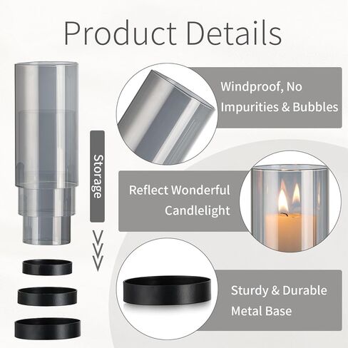 حامل شموع إعصار إنويدر للشموع الدعامة: حامل شموع إعصار زجاجي شفاف 3 قطع حامل شموع عمود للطاولات حامل شموع أسود حامل شموع حديث لطاولة الطعام وغرفة المعيشة والمنزل in Kuwait
