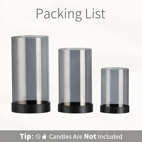 حامل شموع إعصار إنويدر للشموع الدعامة: حامل شموع إعصار زجاجي شفاف 3 قطع حامل شموع عمود للطاولات حامل شموع أسود حامل شموع حديث لطاولة الطعام وغرفة المعيشة والمنزل in Kuwait