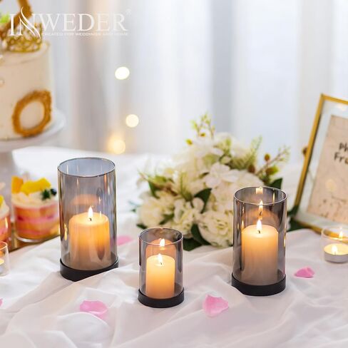 حامل شموع إعصار إنويدر للشموع الدعامة: حامل شموع إعصار زجاجي شفاف 3 قطع حامل شموع عمود للطاولات حامل شموع أسود حامل شموع حديث لطاولة الطعام وغرفة المعيشة والمنزل in Kuwait