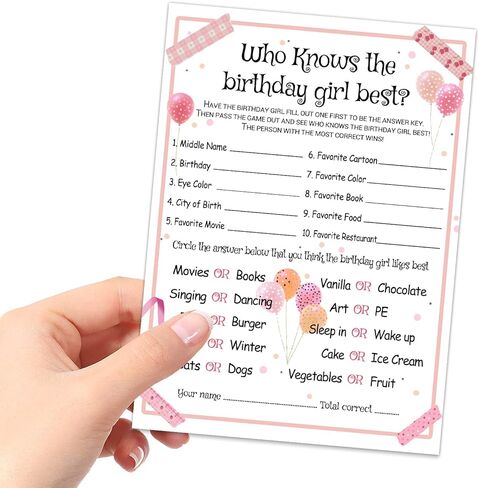 20 قطعة من بطاقات الألعاب الأفضل من Who Knows The Birth Girl - مجموعة بطاقات ألعاب أنشطة حفلات أعياد الميلاد والأنشطة والأفكار ذات الطابع البناتي - للأطفال أو المراهقين - مستلزمات أعياد ميلاد البنات والأنشطة والديكورات in Saudi Arabia